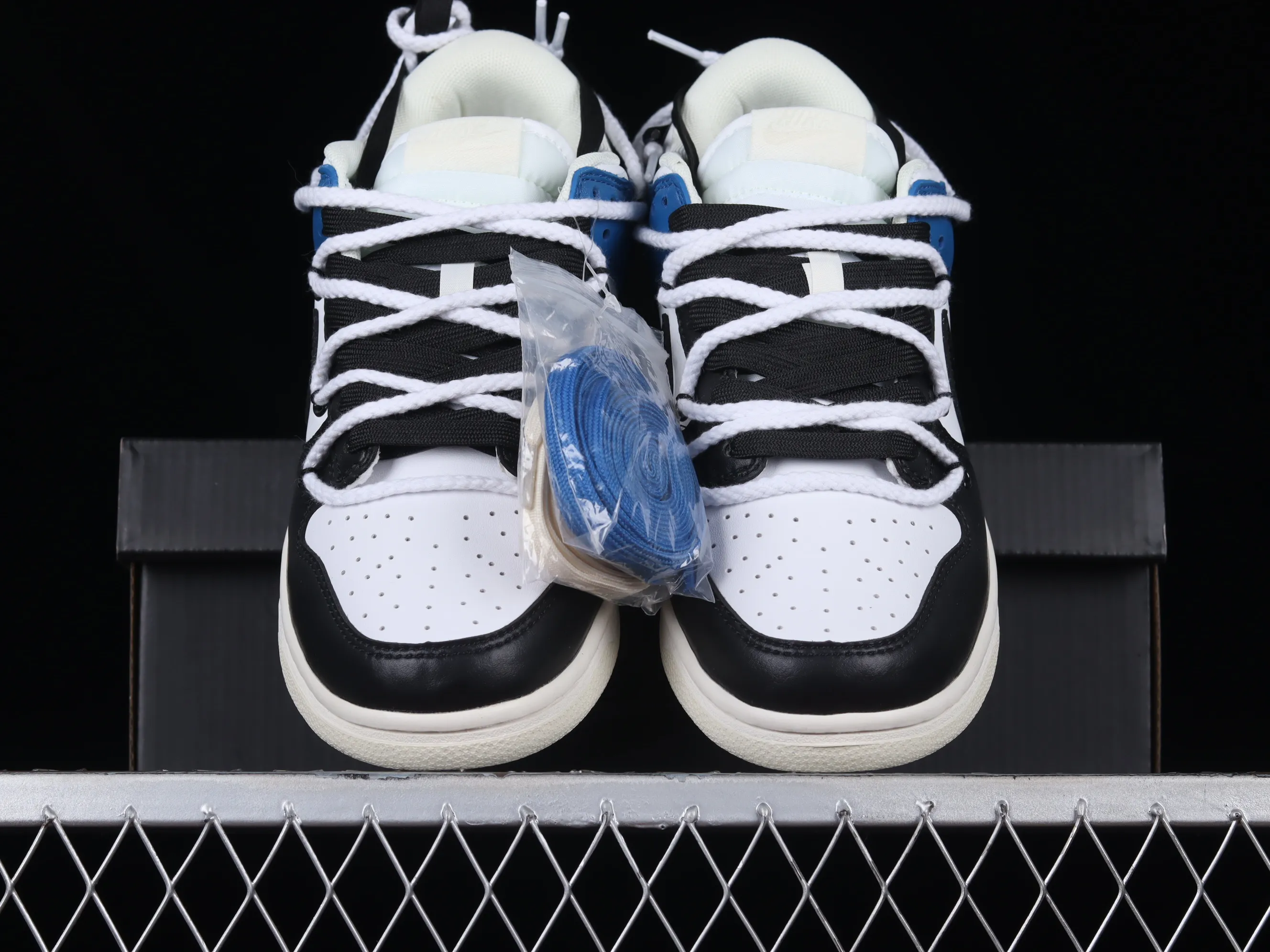 All categories Nk SB Dunk series Nk SB Dunk Low low-top sneakers Nk Dunk Low white blue black hook customized version of deconstructed strap casual sneakers DJ6188-100